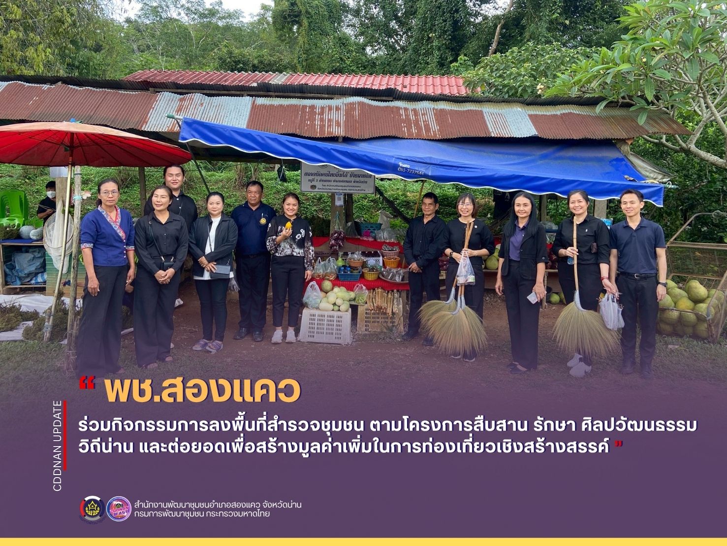 กิจกรรมการลงพื้นที่สำรวจชุมชน ตามโครงการสืบสาน รักษา ศิลปวัฒนธรรมวิถีน่าน และต่อยอดเพื่อสร้างมูลค่าเพิ่มในการท่องเที่ยวเชิงสร้างสรรค์